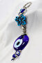 Navy Blue, Butterfly Figured Handmade Glass Evil Eye Beaded Keychain - 5