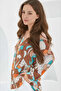 Women's Camel Turquoise Geometric Patterned Long Sleeve Oversize Viscose Shirt Hzl24S-Bd1202251 - 2