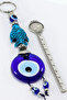 Navy Blue, Fish Figured Handmade Glass Evil Eye Beaded Keychain - 4