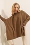 Women's Milk Coffee Oversize Slit Poncho Knitwear Sweater Hzl23W-Bd1100761 - 4