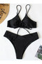 Women's Black Rope Detailed Lined V Cut Triangle Bikini Suit Hzl24S-Lc2234 - 2