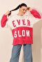 Women's Fuchsia White Block EVER SLOW Printed Comfortable Plush Sweatshirt HZL23W-BD1554781 - 2