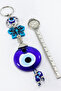 Navy Blue, Butterfly Figured Handmade Glass Evil Eye Beaded Keychain - 4
