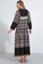 Black Beige Patterned - Elastic Ankle and Button Long Viscose Women's Dress Hzl24s-bd 124231 - 5