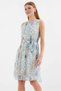Blue Chiffon Dress - Cream Color, Belted, Rubber Waist, Patterned, Zero Sleeve Hzl24s-bd 125011 - 2