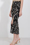 Women's Black Cream Leaf Patterned Elastic Waist Slit Long Skirt HZL24S-BD1180081 - 3