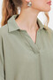 Women's Green Polo Collar Wide Cut Knitted Blouse Hzl24S-Bd104861 - 3
