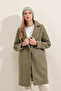 Women's Khaki Single Button Double Pocket Lined Stylish Cashmere Coat Hzl23W-Bd190851 - 7