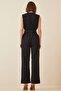 Women's Black Elastic Waist Deep Double Breasted V-Neck Belted Knitted Jumpsuit Hzl22S-Bd170211 - 3