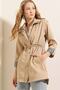 Women's Dark Beige Pocket Detailed Gathered Waist Lined Trench Coat Hzl22W-Bd156691