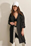Women's Black Belted Pocket Lined Double Breasted Collar Short Trench Coat HZL23W-BD191041 - 4