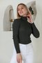 Women's Khaki High Neck Ribbed Knit Sweater Hzl22W-H100011 - 3