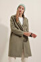 Women's Khaki Single Button Double Pocket Lined Stylish Cashmere Coat Hzl23W-Bd190851 - 6