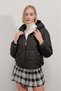 Women's Black Hooded Waist Drawstring Puffer Jacket Hzl22W-Bd151171 - 4