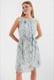Blue Chiffon Dress - Cream Color, Belted, Rubber Waist, Patterned, Zero Sleeve Hzl24s-bd 125011 - 3