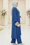 RUFFLE SET Indigo Ruffle Detailed Hijab Suit Aerobin Fabric Stone Embroidered - 5