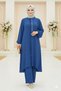 RUFFLE SET Indigo Ruffle Detailed Hijab Suit Aerobin Fabric Stone Embroidered