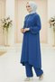 RUFFLE SET Indigo Ruffle Detailed Hijab Suit Aerobin Fabric Stone Embroidered - 3