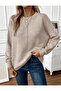 Crew Neck Long Sleeve Loose Model Woven Detailed Knitwear Sweater - 2