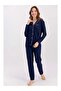 Women's Navy Blue Long Sleeve Button Front Pajama Set 1 Pair of Socks Gift R.O.Z..8.2.E.L.T.8. - 2
