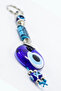 Patterned Flat Rectangular Bead Handmade Glass Evil Eye Beaded Keychain - 7