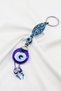 Patterned Ellipse Shaped Handmade Glass Evil Eye Beaded Keychain, Gift Keychain - 7