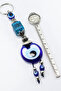 Patterned Rectangular Shaped Handmade Glass Evil Eye Beaded Keychain, Gift Keychain - 4