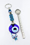 Patterned Flat Rectangular Bead Handmade Glass Evil Eye Beaded Keychain - 4
