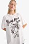 Oversized Wide Fit Crew Neck Printed Short Sleeve T-Shirt F8005Ax25Au - 6