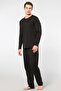 Men's Crew Neck Long Sleeve Modal Pajamas Suit 2244/Black - 3