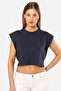 Women's Cotton Look Crop T-Shirt 3402/Navy Blue
