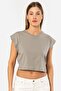 Women's Cotton Look Crop T-Shirt 3402/Grey - 2