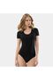 Women's U-Neck Short Sleeve Cotton Bodysuit with Snap Fasteners 299/Black - 3