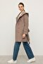 Hooded Punto Stitch Detailed Coat Mink 3102 - 3