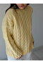 Una Fiaba - Yellow Oversize Soft Textured Hair Knit Crew Neck Women's Sweater - 5