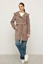 Hooded Punto Stitch Detailed Coat Mink 3102