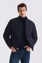 Navy Blue Comfort Fit Stand Collar Front Zippered Seasonal Coat