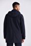 Navy Blue Comfort Fit Hooded Classic Model Coat with Hidden Zipper - 4