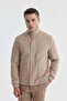 Beige Comfort Fit Stand Collar Casual Coat - 2