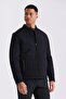 Black Comfort Fit Stand Collar Front Zipper Seasonal Coat