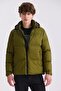 Khaki Comfort Fit Hooded Winter Coat