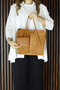 Tan Genuine Cowhide Suede Magnetic Closure Inner Pocket Strap Daily Large Size Shoulder Bag and Wallet