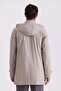 Beige Comfort Fit Hooded Classic Model Coat with Hidden Zipper - 4