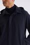Navy Blue Comfort Fit Hooded Classic Model Coat with Hidden Zipper - 3