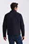 Navy Blue Comfort Fit Stand Collar Front Zippered Seasonal Coat - 4
