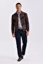 Brown Comfort Fit Baby Collar Pocket 100% Leather Coat - 2