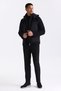 Black Comfort Fit Hooded Winter Coat with Zipper Detail - 2