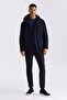 Navy Blue Comfort Fit Hooded Woolen Coat - 2