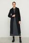 Herringbone Jacquard Patterned Waist-Tied Limited Edition Coat Black 3136 - 3