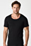Unisex Black Open Collar Short Sleeve Economic Thermal Underwear 342 - 2